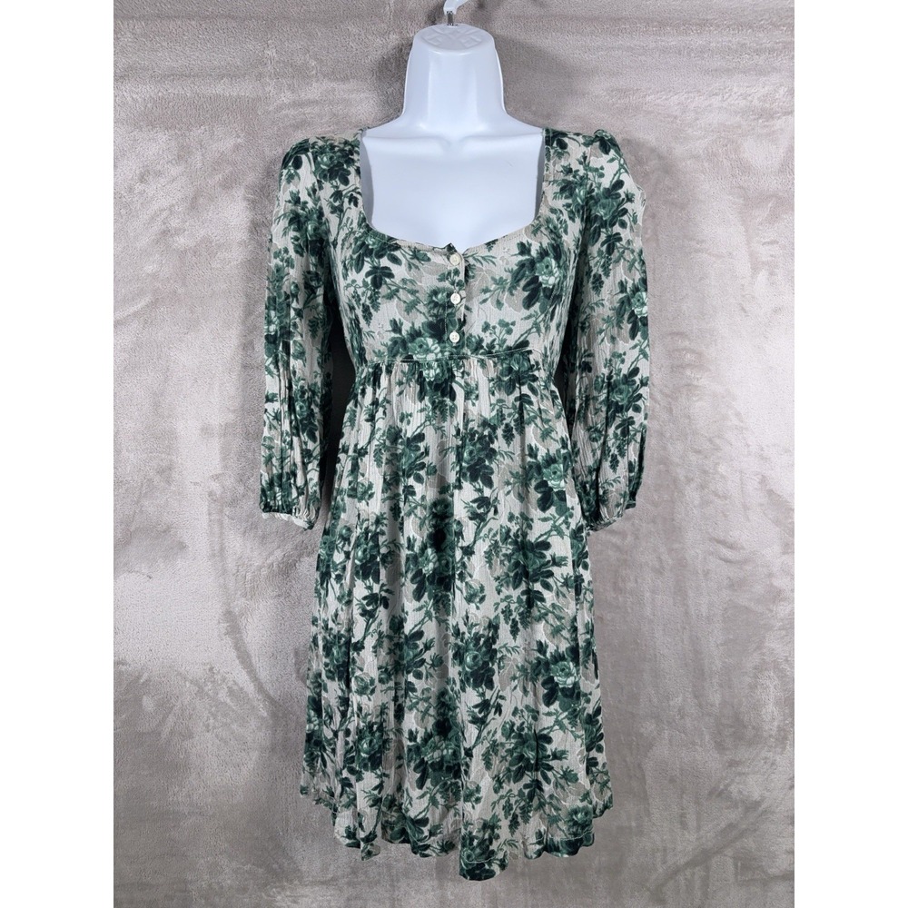 Denim & Supply Ralph Lauren Babydoll Dress Womens Small Green Floral Boho